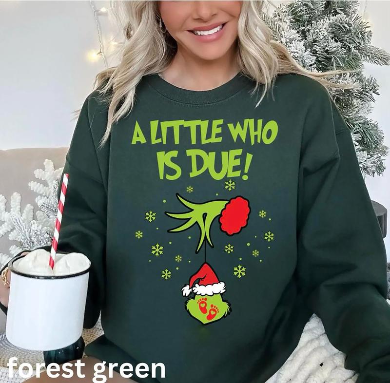 A Little Who Is Due Couple Sweatshirt, Mommy To Be Shirt, New Dad Shirt, Christmas Pregnancy Reveal Sweatshirt,  Christmas Holiday Maternity Sweatshirt, Christmas Pregnant Shirt, Baby Reveal Xmas Party Shirt