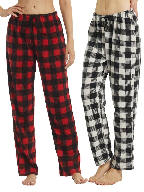 Women's Christmas Theme Plaid Print Drawstring Waist Pajama Pants, Lady Soft Thermal Lounge PJ Pants, Casual Cozy Sleep Pants for Fall & Winter, Loungewear Bottoms, Womenswear