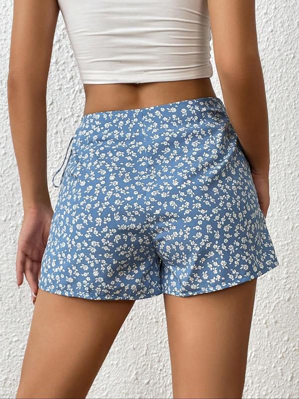 Women's Ditsy Floral Print Tie Side Wrap Vintage Shorts, Boho Casual High Waist Shorts for Beach Vacation Holiday, Ladies Summer Bottoms