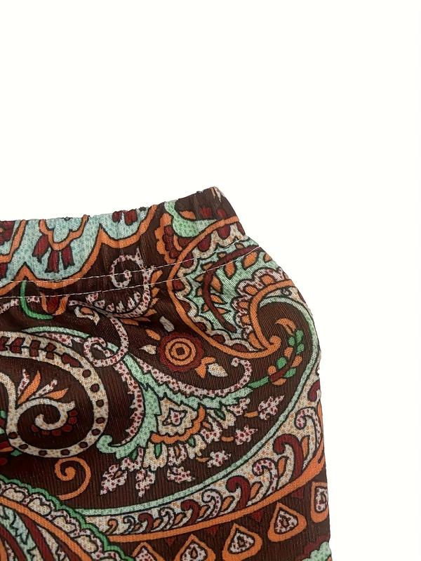 Plus Size Paisley Print Leggings, Boho Casual Comfy Elastic Waist Skinny Pants for Daily Holiday Vacation Wear, Women Plus Clothing for Summer Spring Fall