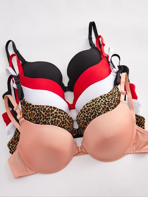 Women's Solid Color & Leopard Print Push Up Spaghetti Strap Bra, Casual Comfy Breathable Adjustable Strap Bra, Ladies Lingerie for All Seasons, Bras for Women, Lingerie for Women