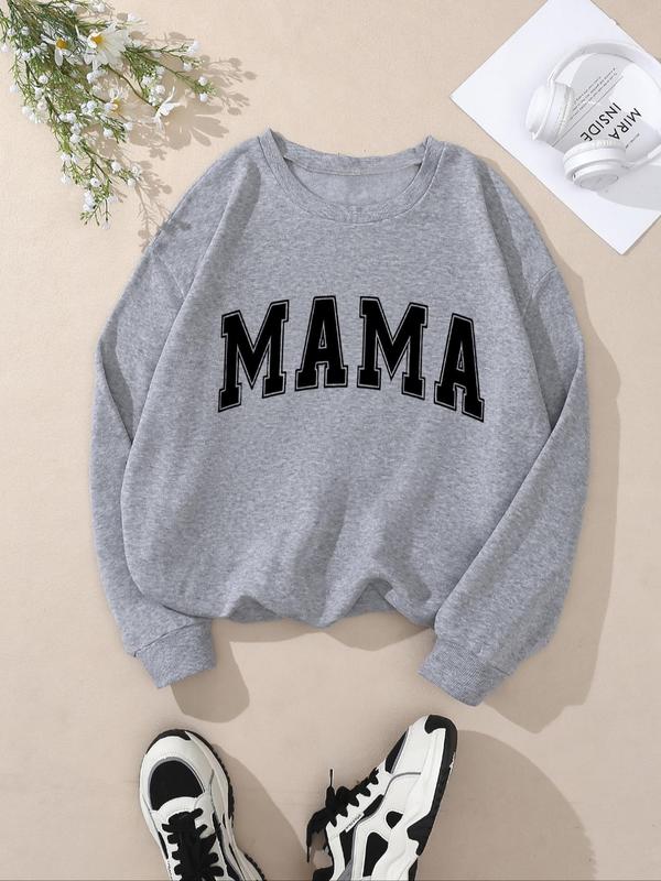 Women's Letter Print Drop Shoulder Sweatshirt, Casual Long Sleeve Round Neck Pullover for Fall & Winter, Ladies Clothes for Daily Wear