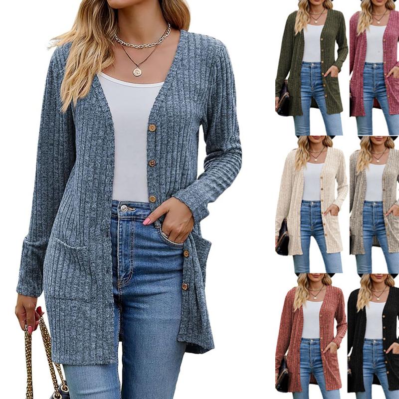 Women’s 2024 Fall Fashion Cardigan Lightweight Soft Knit Cardigan for Women Long Sleeve Open Front Coat with Pockets Basic Fabric