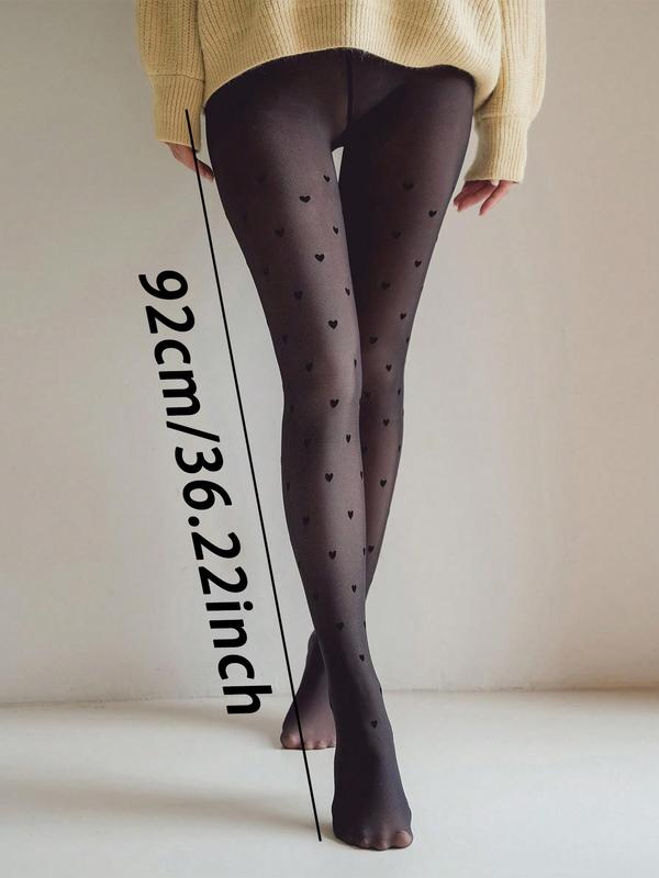 Women's Plain Heart Print Tights, Casual Comfy Warm Pantyhose for Fall & Winter, Women's Stockings for Daily Wear