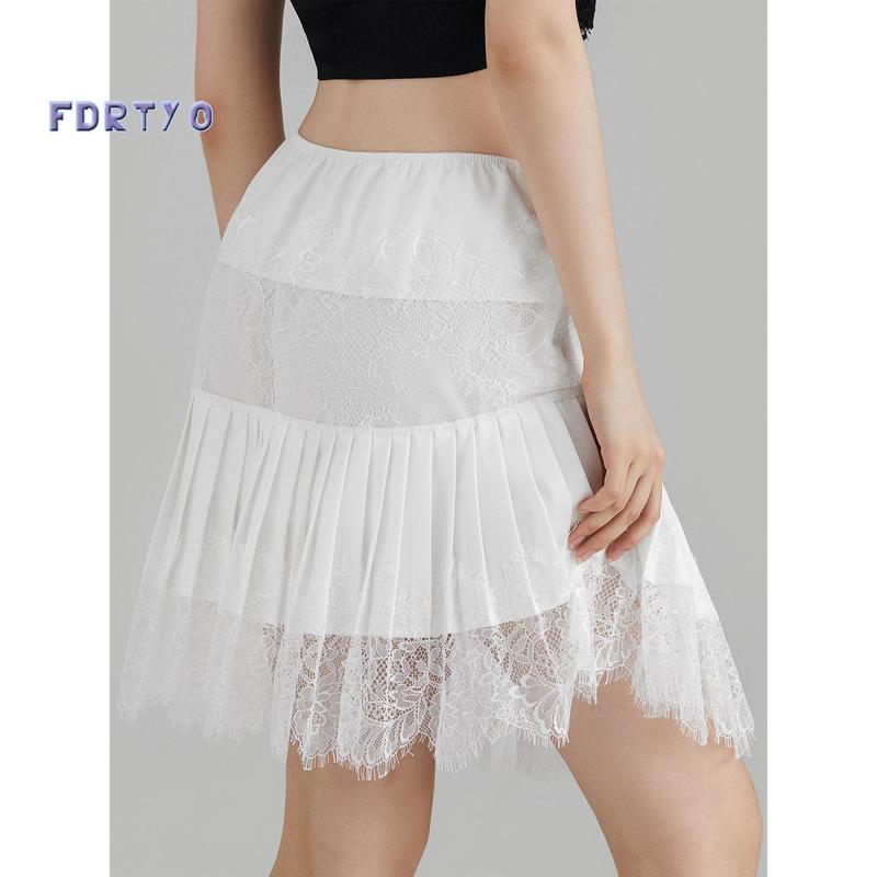 Women's Fashion Mini Skirts Mid-Rise Pleated Lace Skirts Spring Summer Casual Short Skirts pleated skirt outfits slip  skirt dress