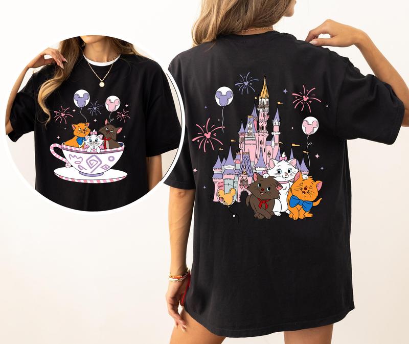 dsney The Aristocats Tea Cup Party Shirt Marie Toulouse Berlioz dsney Castle Coffee Cup T-shirt dsneyland Xmas Family Matching Shirt