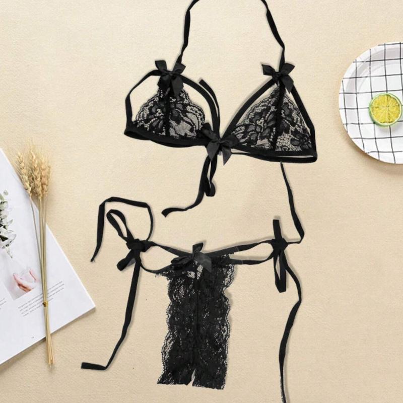 Sheer Lace Bra and Panties Bikini Sleepwear Underwear Set for Women - Lady, Womenswear