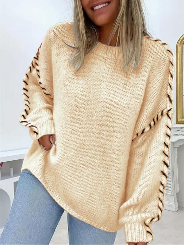 Women's Colorblock Drop Shoulder Sweater, Casual Long Sleeve Round Neck Jumper for Fall & Winter, Sweaters for Women, Fashion Ladies' Knitwear for Daily Wear