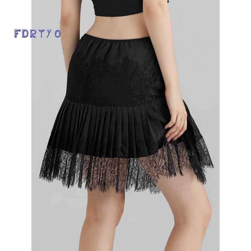 Women's Fashion Mini Skirts Mid-Rise Pleated Lace Skirts Spring Summer Casual Short Skirts pleated skirt outfits slip  skirt dress