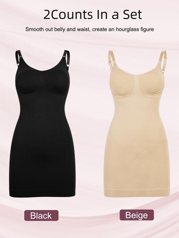 Women's Solid Color Seamless Shapewear Dress, Tummy Control Butt Lifting Cami Shaper Dress, Ladies Shapewear for Daily Wear