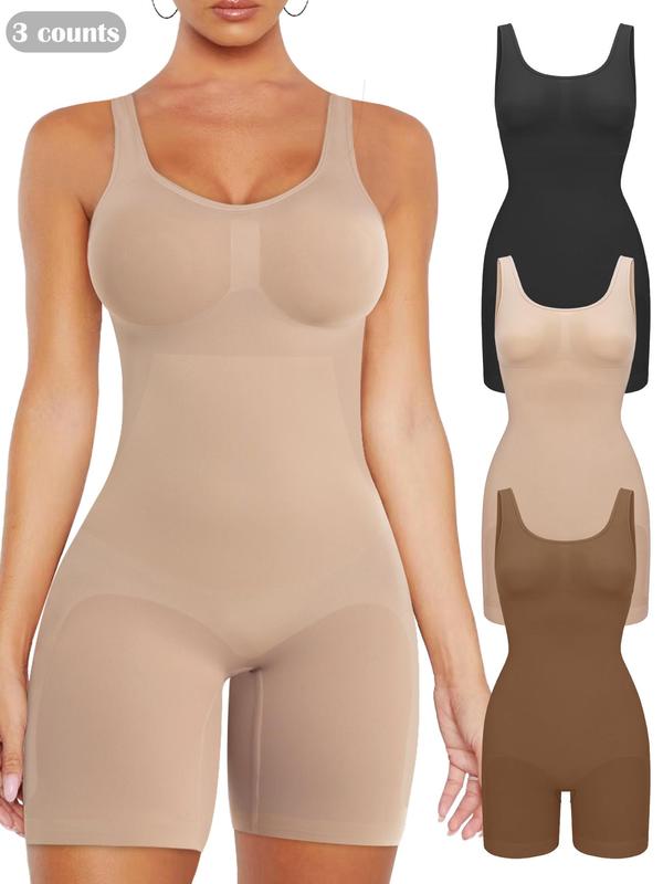 Women's Solid Color Scoop Neck Shapewear Bodysuit, High Stretch Shaper Clothes, Seamless Tummy Control Butt Lifting Shaper Romper, Ladies Shapewear for All Seasons