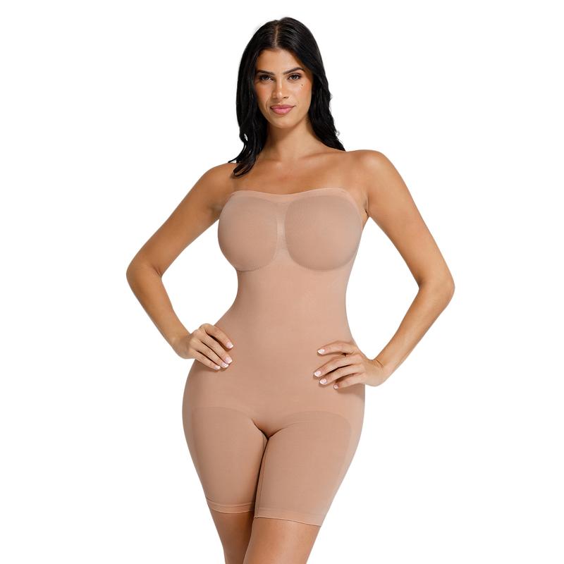 FeelinGirl Strapless Shapewear Tummy Control Bodysuit with Breast Support and Buttocks Lifting - Comfortable Fabric Womenswear Light Basic