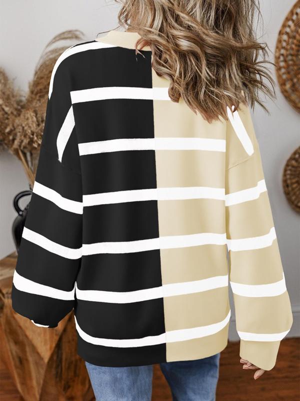 Women's Colorblock Striped Print Drop Shoulder Sweater, Casual Long Sleeve Round Neck Jumper for Fall & Winter, Fashion Ladies' Knitwear for Daily Wear