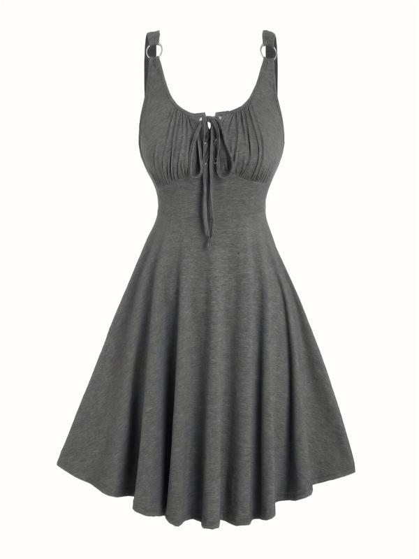 Women's Plain Lace Up Tie Front Tank Dress, Casual Sleeveless O-ring A Line Dress for Summer, Dresses for Women, Ladies Clothes for Daily Wear