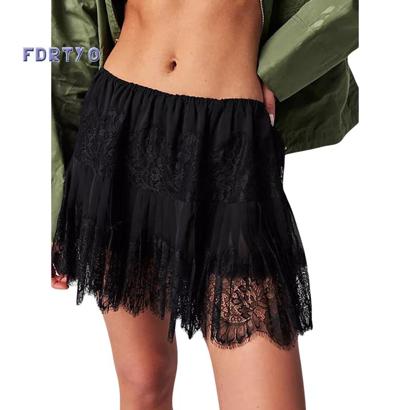 Women's Fashion Mini Skirts Mid-Rise Pleated Lace Skirts Spring Summer Casual Short Skirts pleated skirt outfits slip  skirt dress