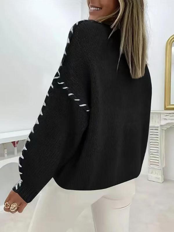 Women's Colorblock Drop Shoulder Sweater, Casual Long Sleeve Round Neck Jumper for Fall & Winter, Sweaters for Women, Fashion Ladies' Knitwear for Daily Wear