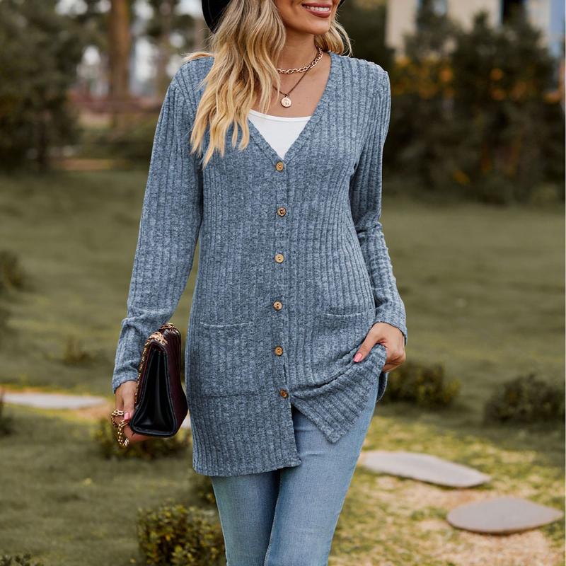 Women’s 2024 Fall Fashion Cardigan Lightweight Soft Knit Cardigan for Women Long Sleeve Open Front Coat with Pockets Basic Fabric