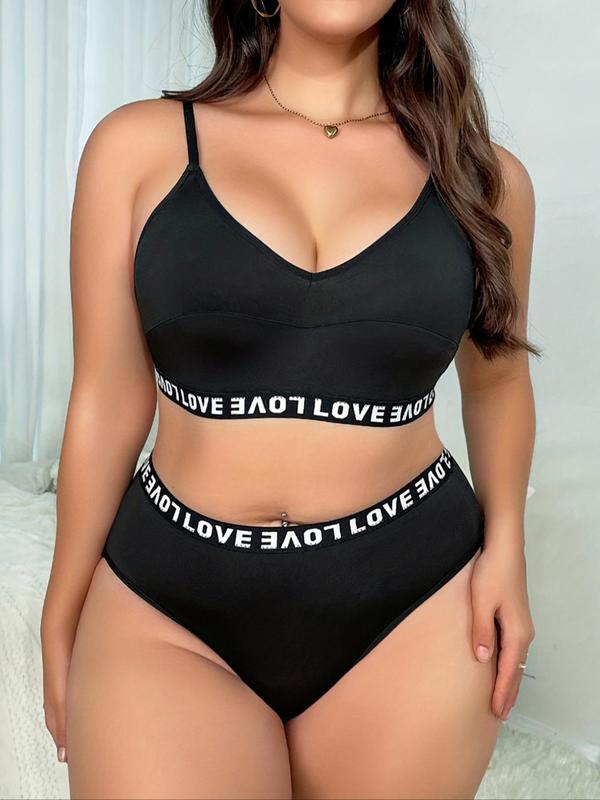  Two-Piece Set Letter Print Wireless Bra & Panty, Casual Comfy Breathable Underwear Set for Daily Wear, Women's Underwear Set for All Seasons