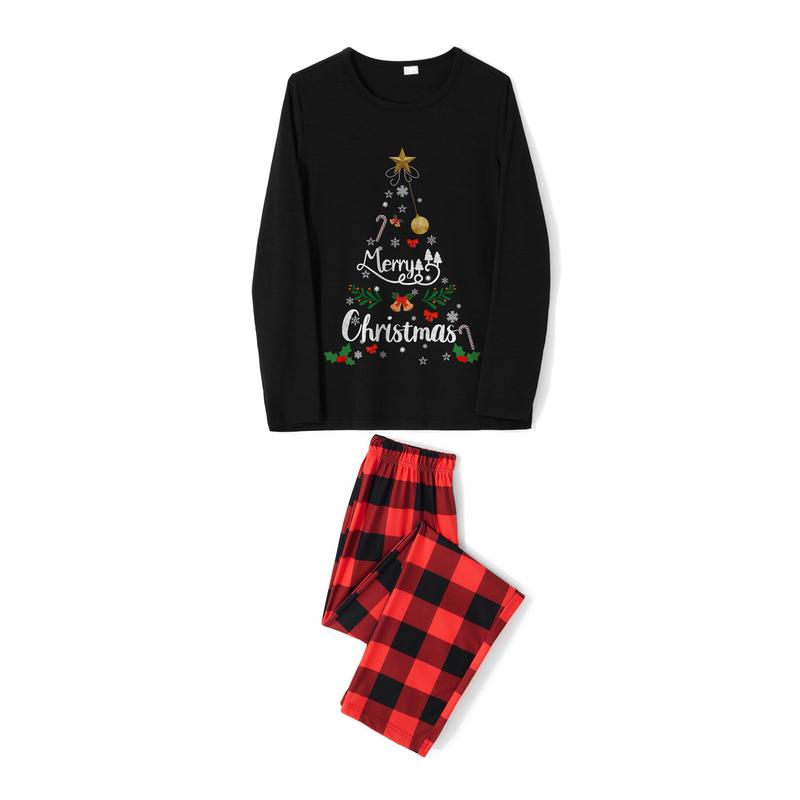 Family Christmas Pajamas Matching Pajamas for Family, Xmas PJs Sets Holiday Sleepwear String Lights Christmas Tree Print Tops Plaid Pants