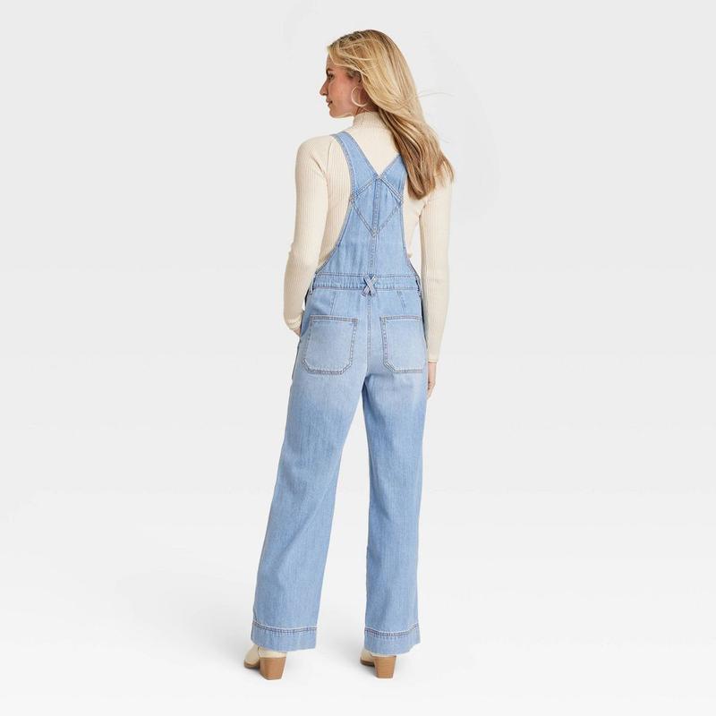 Universal Thread Women's Wide Leg Denim Overalls Full Length Jumpsuits