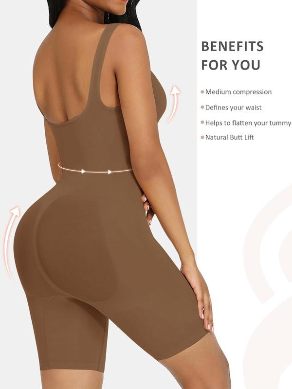 Women's Solid Color Scoop Neck Shapewear Bodysuit, High Stretch Shaper Clothes, Seamless Tummy Control Butt Lifting Shaper Romper, Ladies Shapewear for All Seasons