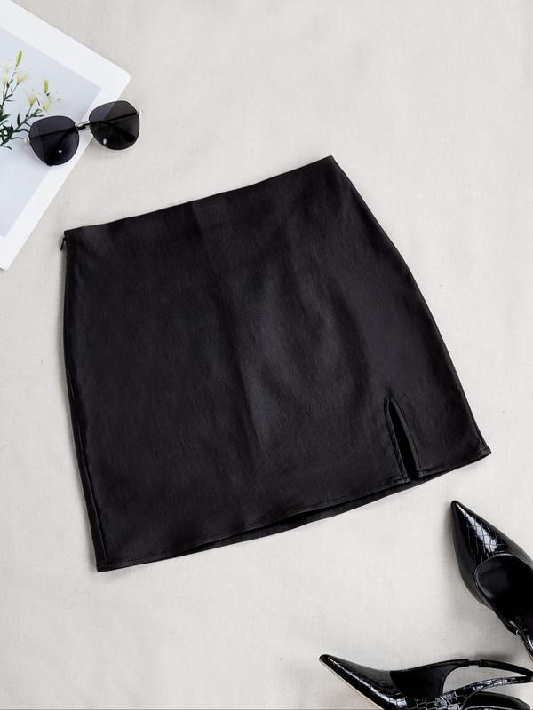 Women's Solid Split Hem Zipper Back Skirt, Fashion Casual Skirt for Daily Outdoor Wear, Ladies Bottoms for Summer