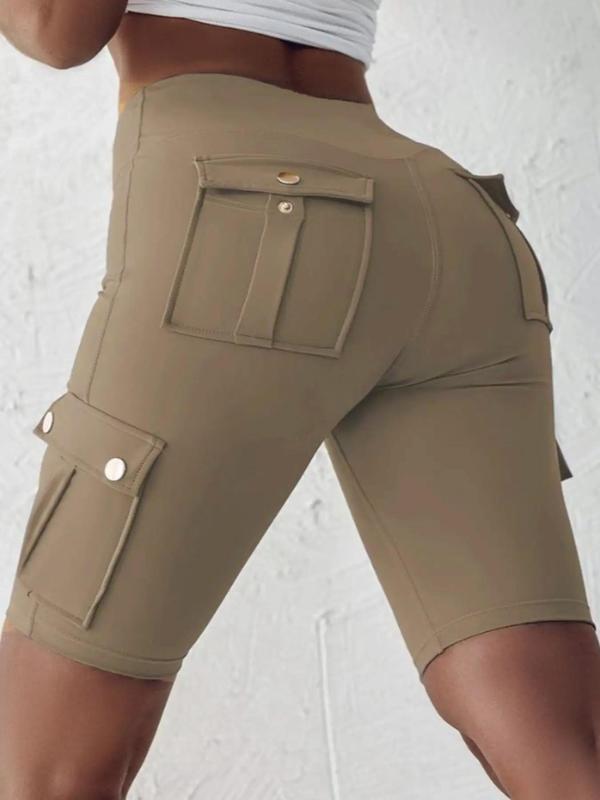  Button Pocket High Waist Shorts, Casual Comfy Breathable Skinny Shorts for Women, Women's Bottoms for Summer