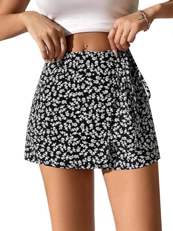 Women's Ditsy Floral Print Tie Side Wrap Vintage Shorts, Boho Casual High Waist Shorts for Beach Vacation Holiday, Ladies Summer Bottoms