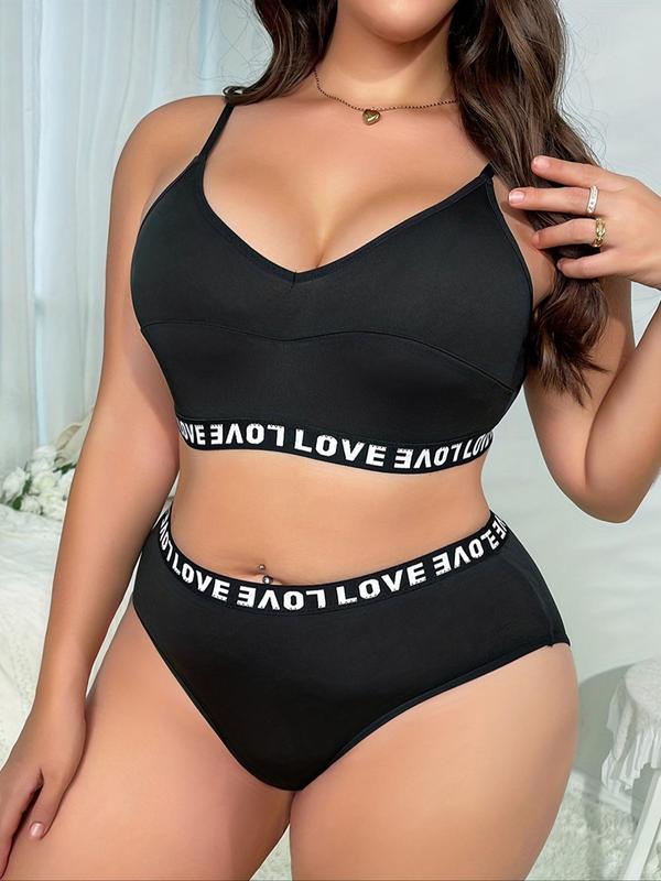  Two-Piece Set Letter Print Wireless Bra & Panty, Casual Comfy Breathable Underwear Set for Daily Wear, Women's Underwear Set for All Seasons