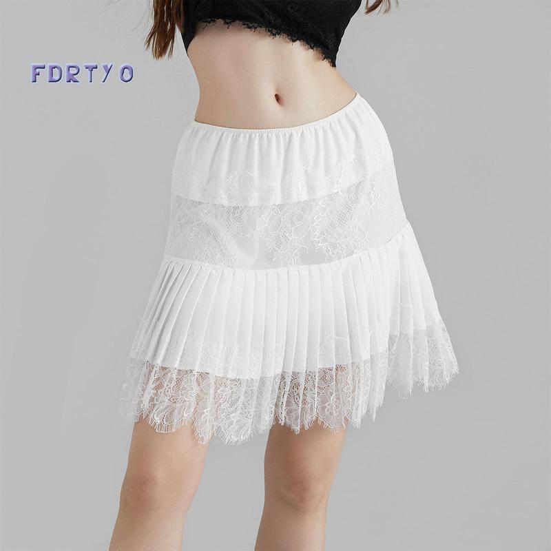 Women's Fashion Mini Skirts Mid-Rise Pleated Lace Skirts Spring Summer Casual Short Skirts pleated skirt outfits slip  skirt dress