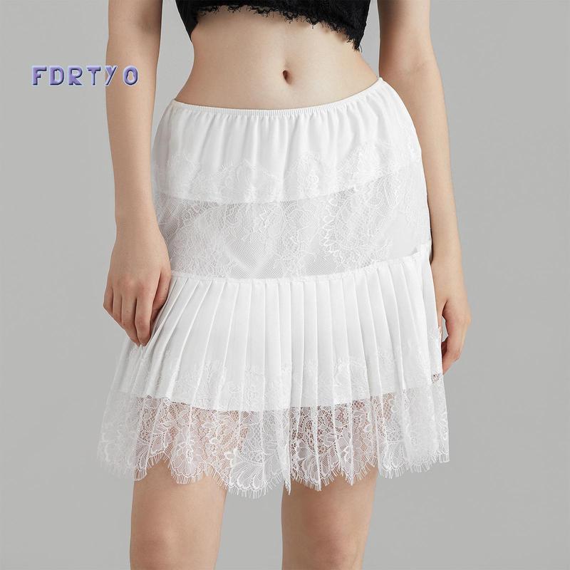 Women's Fashion Mini Skirts Mid-Rise Pleated Lace Skirts Spring Summer Casual Short Skirts pleated skirt outfits slip  skirt dress