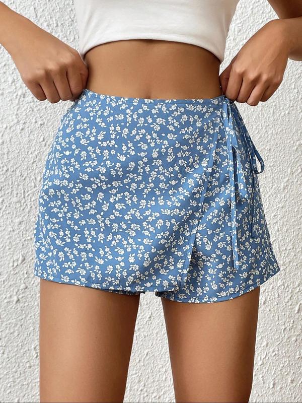 Women's Ditsy Floral Print Tie Side Wrap Vintage Shorts, Boho Casual High Waist Shorts for Beach Vacation Holiday, Ladies Summer Bottoms