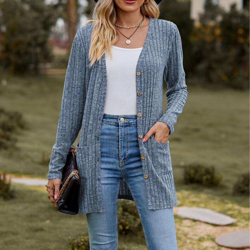 Women’s 2024 Fall Fashion Cardigan Lightweight Soft Knit Cardigan for Women Long Sleeve Open Front Coat with Pockets Basic Fabric