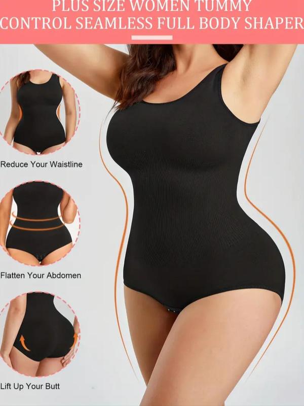 Women's Solid Seamless Shapewear Bodysuit, Comfort Basic Minimalist Sleeveless Bodysuit, Tummy Control Butt Lifting Bodysuit, Womenswear