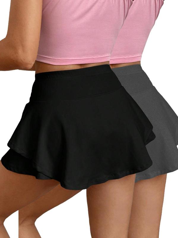 Women's Solid High Waist Skirt, Casual Comfy Tiered Layer Flared Skirt for Daily Wear, Ladies Summer Bottoms