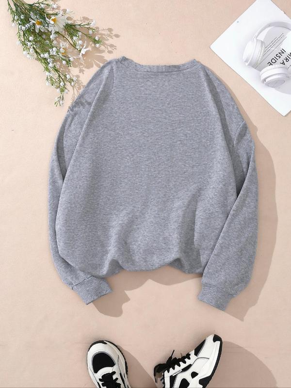 Women's Letter Print Drop Shoulder Sweatshirt, Casual Long Sleeve Round Neck Pullover for Fall & Winter, Ladies Clothes for Daily Wear