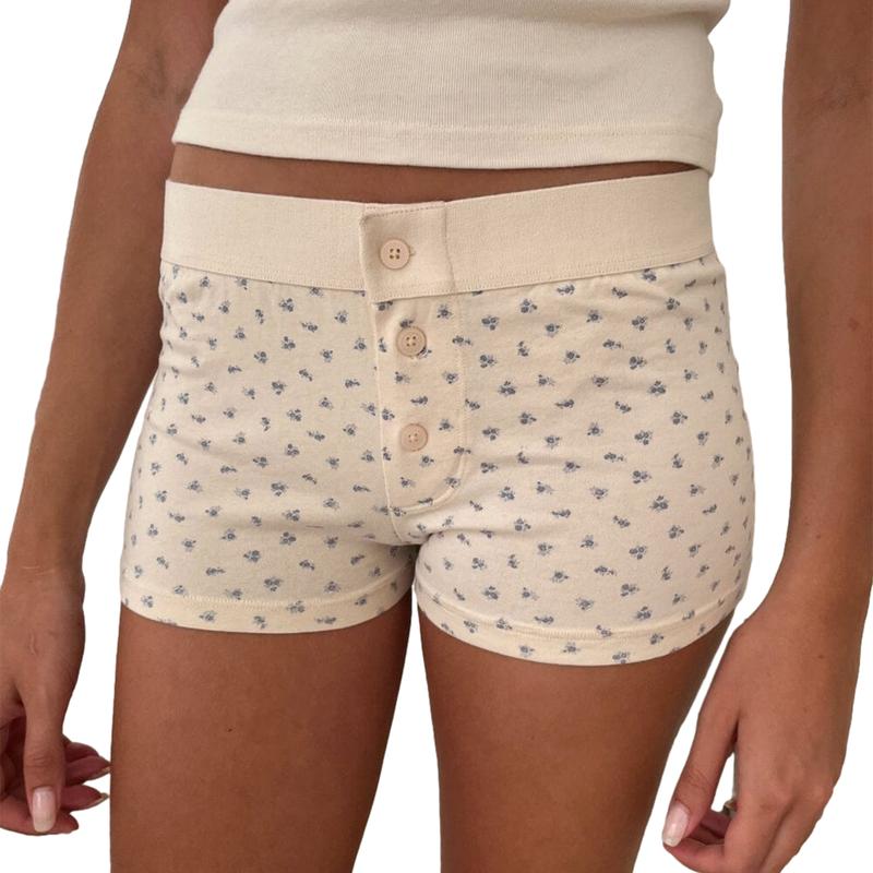 Women Lounge Shorts Button Floral Print Y2k Low Rise Sexy Micro Shorts Slim Fit Pajama Bottoms Cute Sleep Shorts