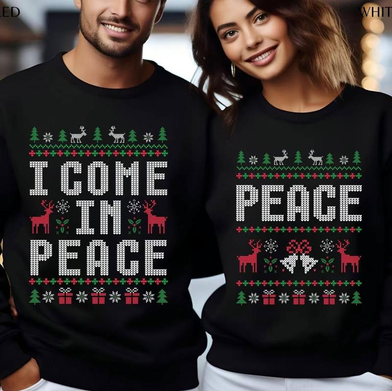 Matching Couples Ugly Christmas Sweatshirts Funny Couple Ugly Christmas Sweatshirts, I Come in Peace Sweatshirts