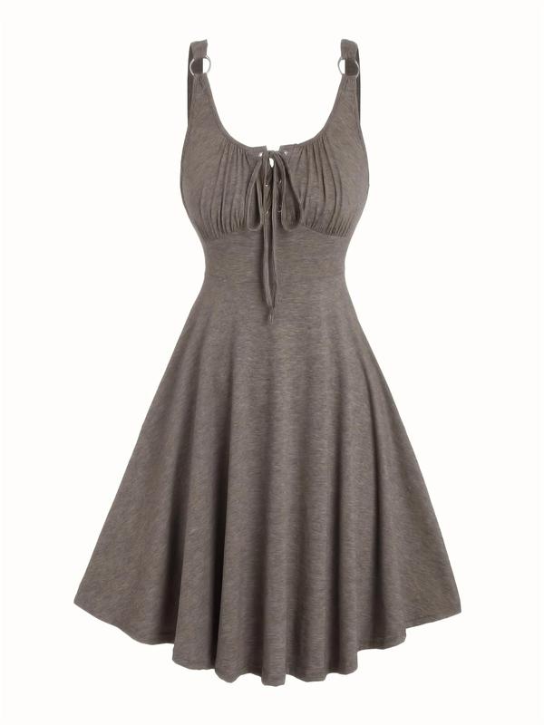 Women's Plain Lace Up Tie Front Tank Dress, Casual Sleeveless O-ring A Line Dress for Summer, Dresses for Women, Ladies Clothes for Daily Wear