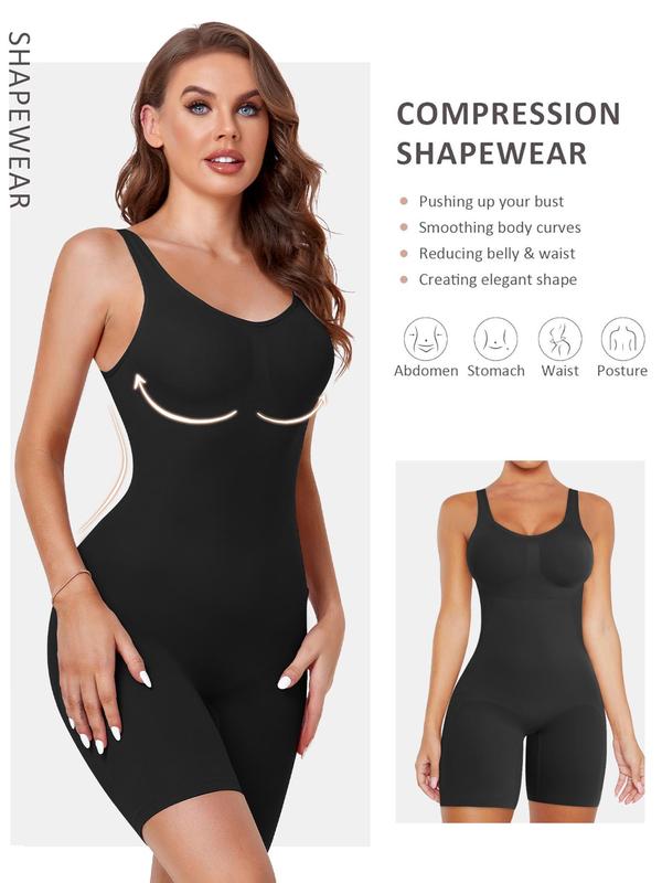 Women's Solid Color Scoop Neck Shapewear Bodysuit, High Stretch Shaper Clothes, Seamless Tummy Control Butt Lifting Shaper Romper, Ladies Shapewear for All Seasons