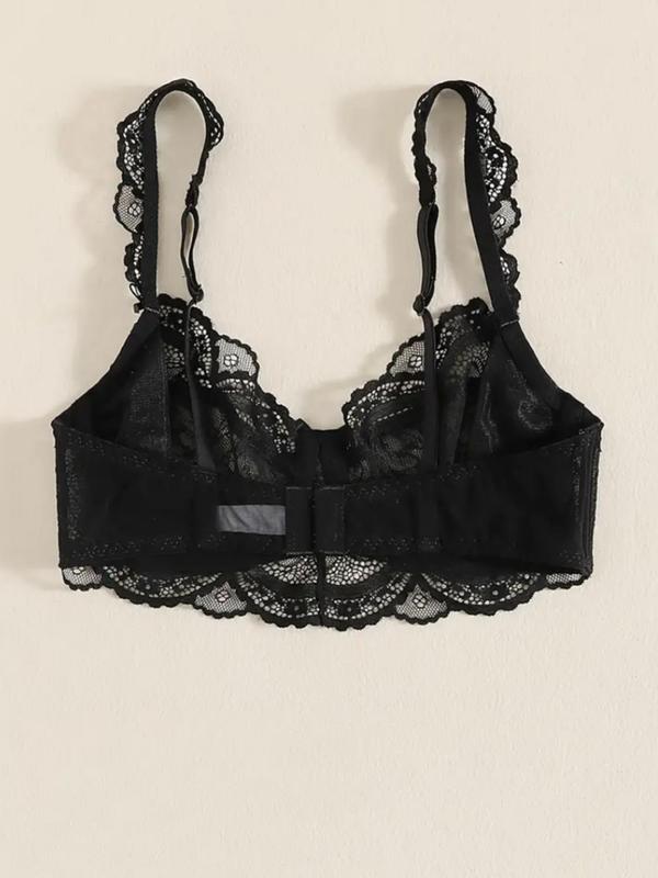 Women's Bow Front Sheer Underwire Lace Bra, Girly Clothes, Fall Clothes, Adjustable Strap Push Up Bra Lingerie Top, Fall Wear 2024, Lingerie for Women, Women's Nightwear, Bras for Women, Girly Clothes