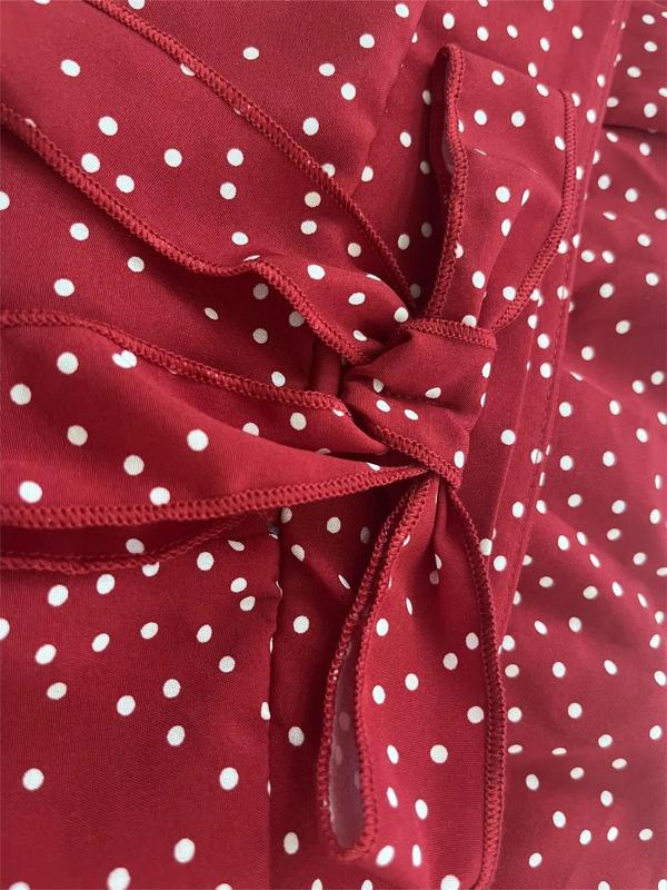 Women's Polka Dot Print  Wrap Skirt, Boho Elegant Knot Ruffle Trim Short Skirt for Beach Holiday Vacation, Ladies Bottoms for All Seasons