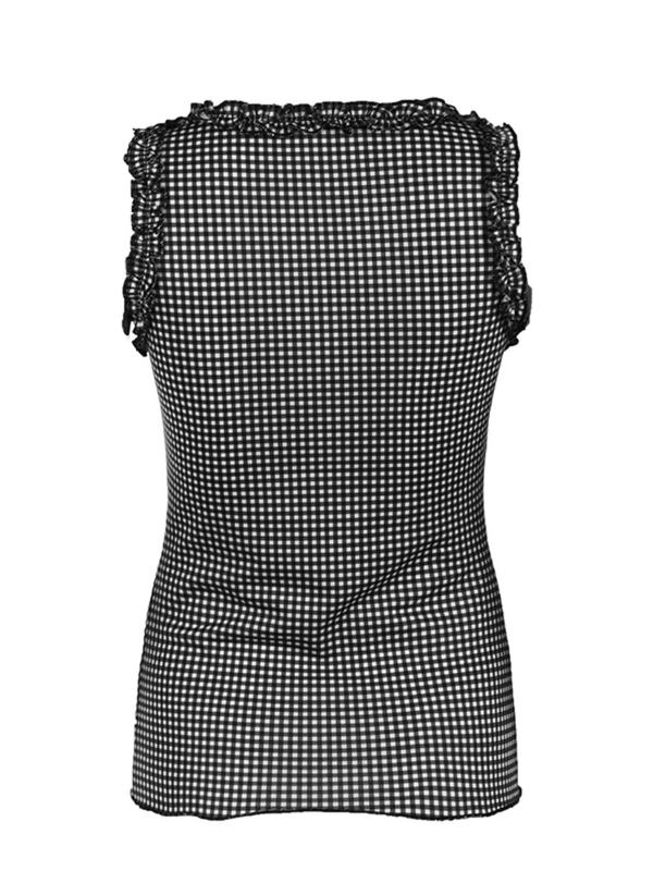 Women's Gingham Print Bow Front Frill Trim Tank Top, Cute Sleeveless Top for Summer, Ladies Clothes for Daily Wear