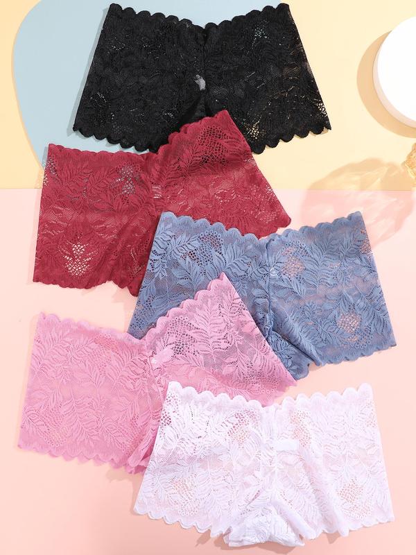 Women's Leaf Pattern Bow Decor Scallop Trim Sheer Lace Knicker, Comfortable Breathable Panty, Summer Wear 2024, Women's Underwear for All Seasons, Fall Wear, Fallfreshness