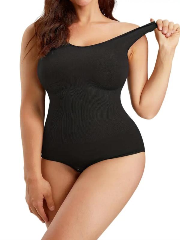 Women's Solid Seamless Shapewear Bodysuit, Comfort Basic Minimalist Sleeveless Bodysuit, Tummy Control Butt Lifting Bodysuit, Womenswear