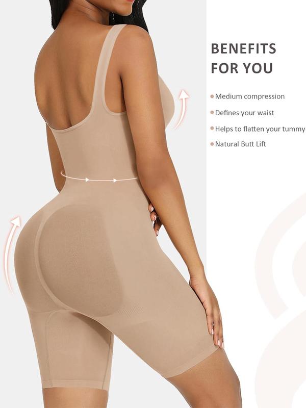 Women's Solid Color Scoop Neck Shapewear Bodysuit, High Stretch Shaper Clothes, Seamless Tummy Control Butt Lifting Shaper Romper, Ladies Shapewear for All Seasons