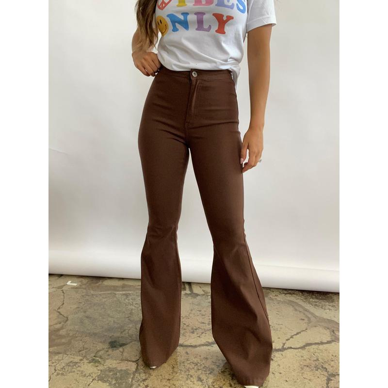 Fiona High Waisted Bell Bottom Flare Jeans - Chocolate Brown