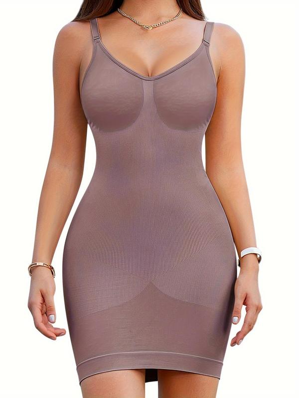 Women's Solid Color Seamless Shapewear Dress, Tummy Control Butt Lifting Cami Shaper Dress, Ladies Shapewear for Daily Wear