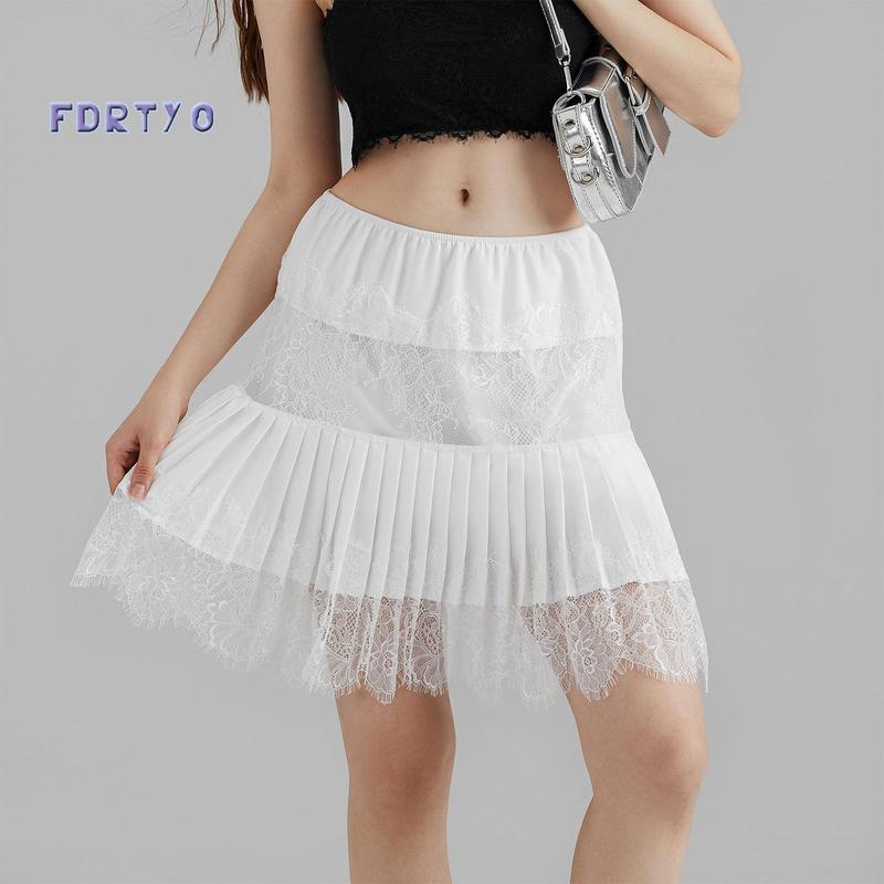 Women's Fashion Mini Skirts Mid-Rise Pleated Lace Skirts Spring Summer Casual Short Skirts pleated skirt outfits slip  skirt dress