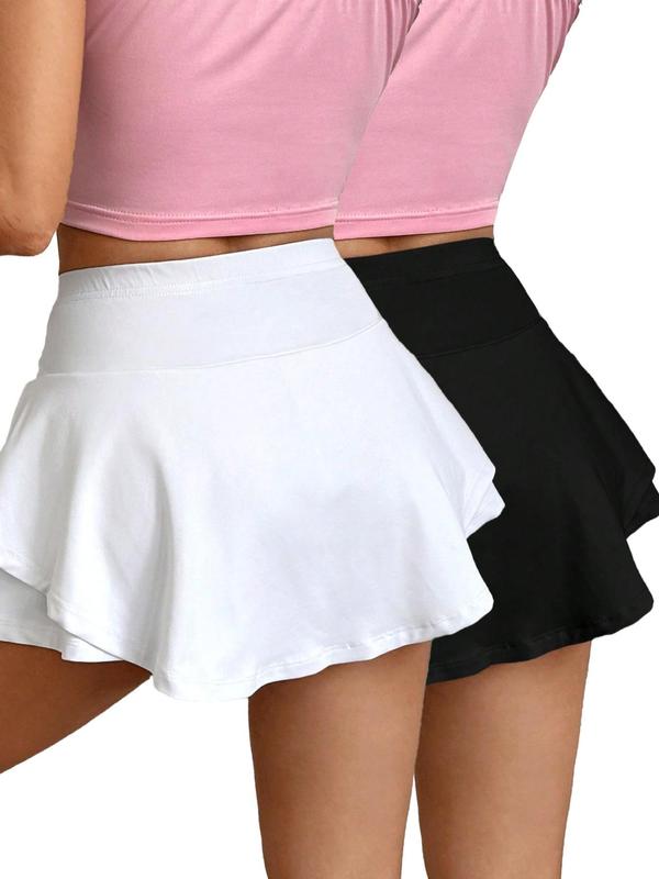 Women's Solid High Waist Skirt, Casual Comfy Tiered Layer Flared Skirt for Daily Wear, Ladies Summer Bottoms